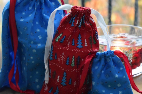 Gifts in fabric bags